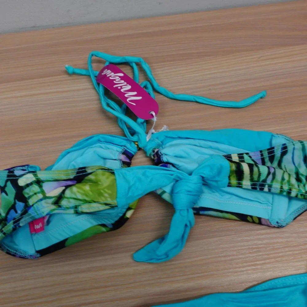 Blue Bikini Set Women S MILAGUA Halter Bandeau Gold Ring Sexy Cheeky Latina NEWS